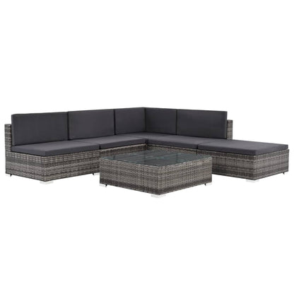 6 Piece Patio Lounge Set with Cushions Poly Rattan Gray