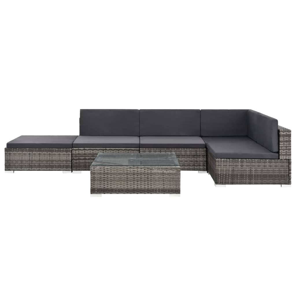 6 Piece Patio Lounge Set with Cushions Poly Rattan Gray