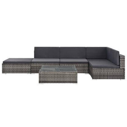6 Piece Patio Lounge Set with Cushions Poly Rattan Gray