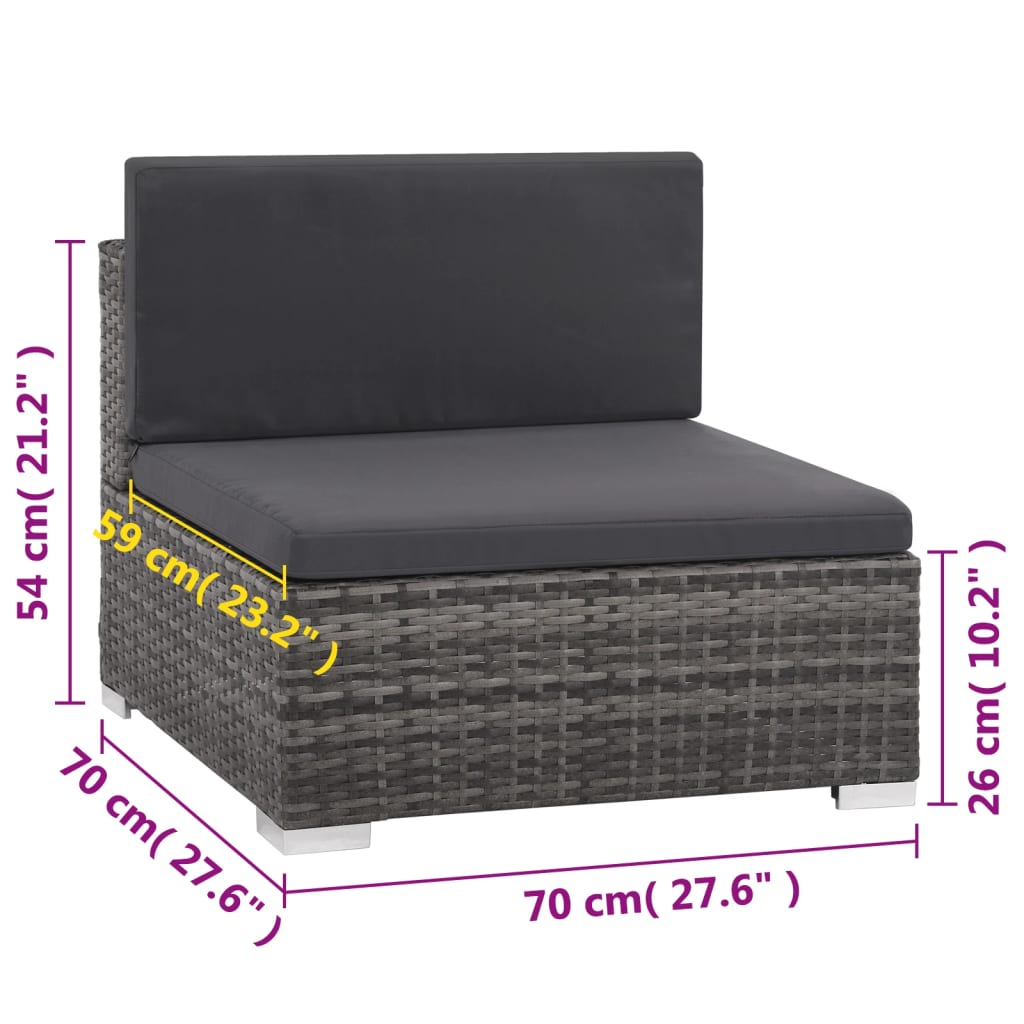 6 Piece Patio Lounge Set with Cushions Poly Rattan Gray