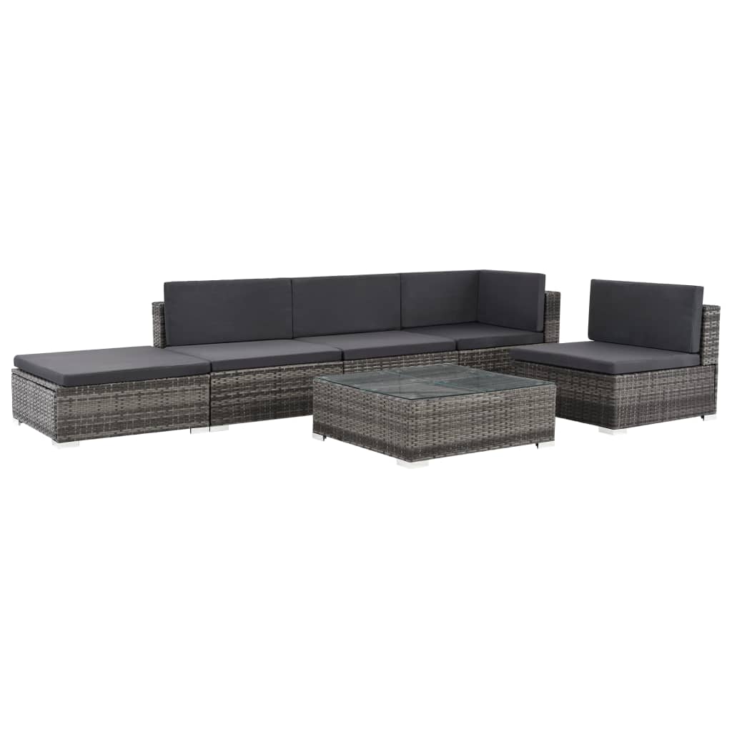 6 Piece Patio Lounge Set with Cushions Poly Rattan Gray