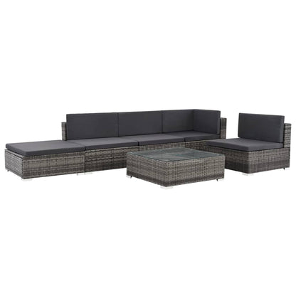 6 Piece Patio Lounge Set with Cushions Poly Rattan Gray