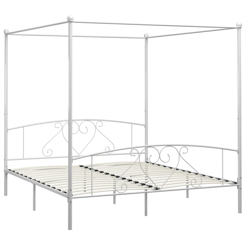 Bed Frame | White | Metal | 200x200cm Double | Classic/Traditional