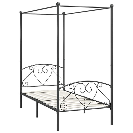 284441 vidaXL Canopy Bed Frame without Mattress Grey Metal 100x200 cm