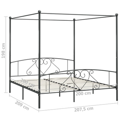284446 vidaXL Canopy Bed Frame without Mattress Grey Metal 200x200 cm