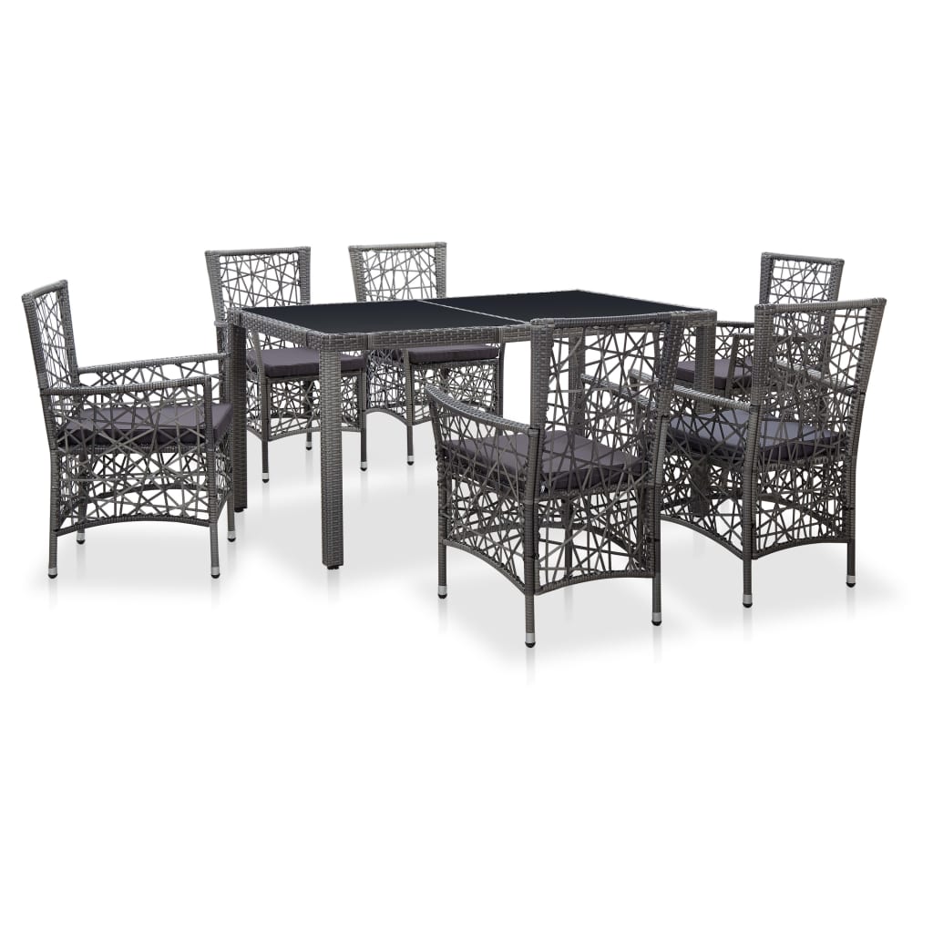 7 Piece Patio Dining Set Poly Rattan Gray
