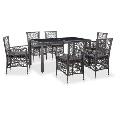 7 Piece Patio Dining Set Poly Rattan Gray