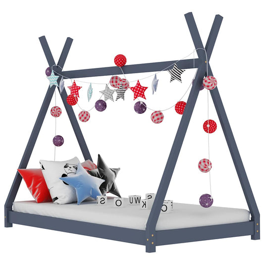 Kids Bed Frame | Grey | Solid pinewood frame with plywood slats