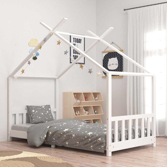 Kids Bed Frame | White | Solid Pine Wood, Plywood | 90x200 cm