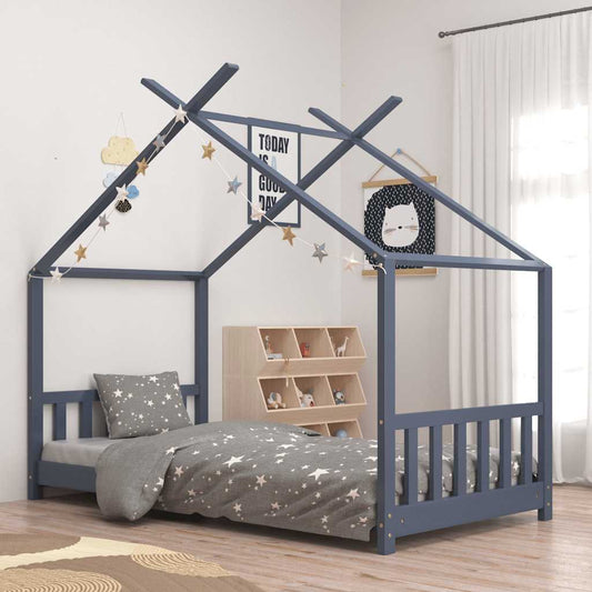 Kids Bed Frame | Grey | Solid Pine Wood | 80x160 cm | Stylish Design