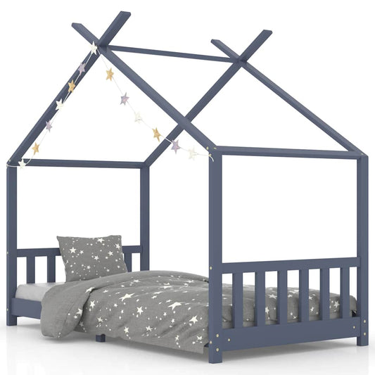 Kids Bed Frame | Grey | Solid Pine Wood | Single | Decorative Inlays