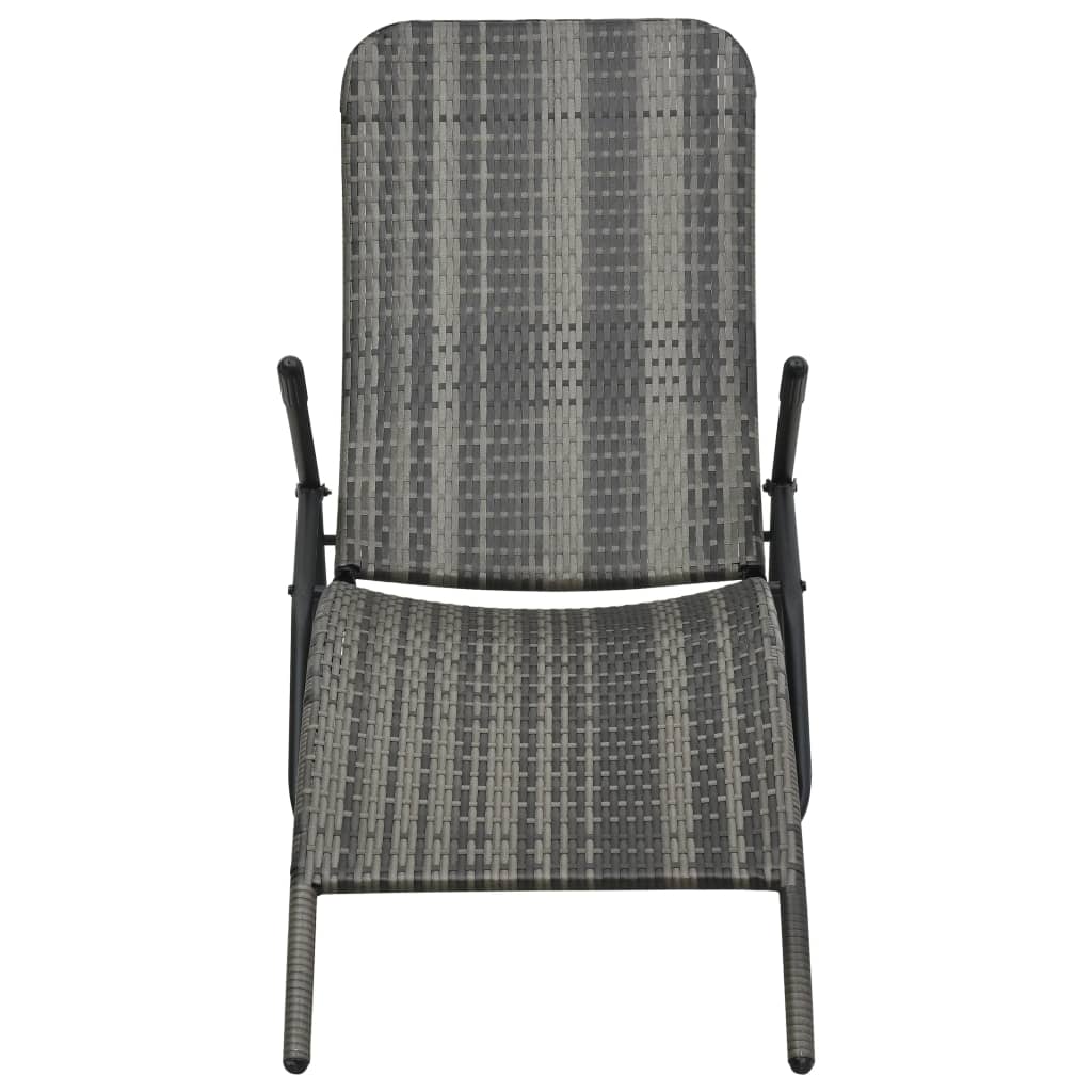 Sun Lounger Grey Made of PE rattan and powder-coated steel