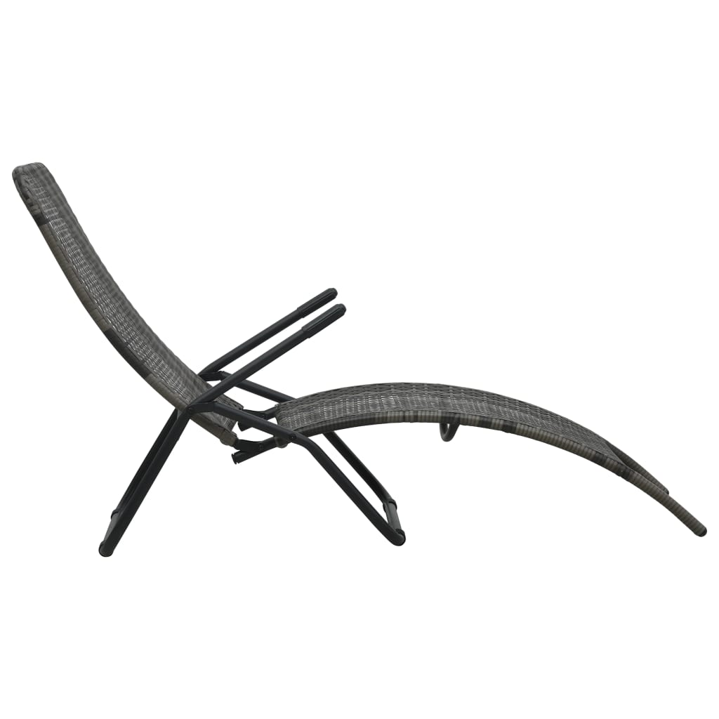 Sun Lounger Grey Made of PE rattan and powder-coated steel