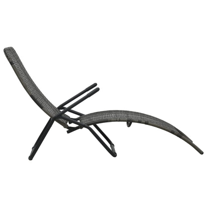 Sun Lounger Grey Made of PE rattan and powder-coated steel
