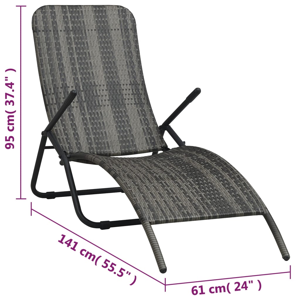Sun Lounger Grey Made of PE rattan and powder-coated steel