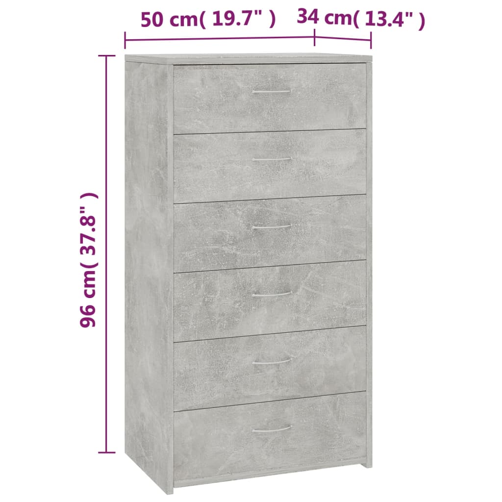 Sideboard with 6 Drawers Concrete Grey 50x34x96 cm Engineered Wood