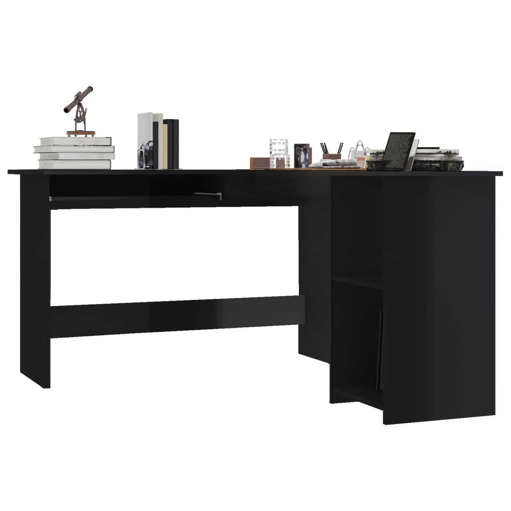 vidaXL Corner Desk High gloss black Engineered wood 47.2x55.1x29.5 in