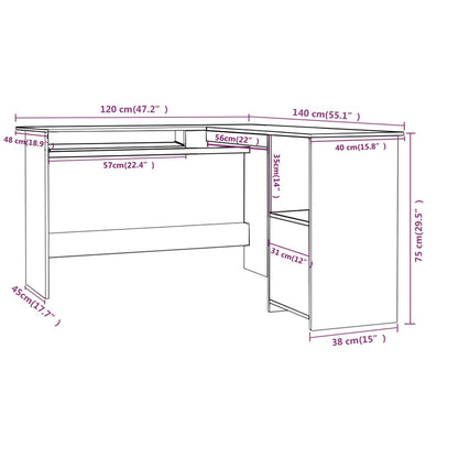 vidaXL Corner Desk High gloss black Engineered wood 47.2x55.1x29.5 in