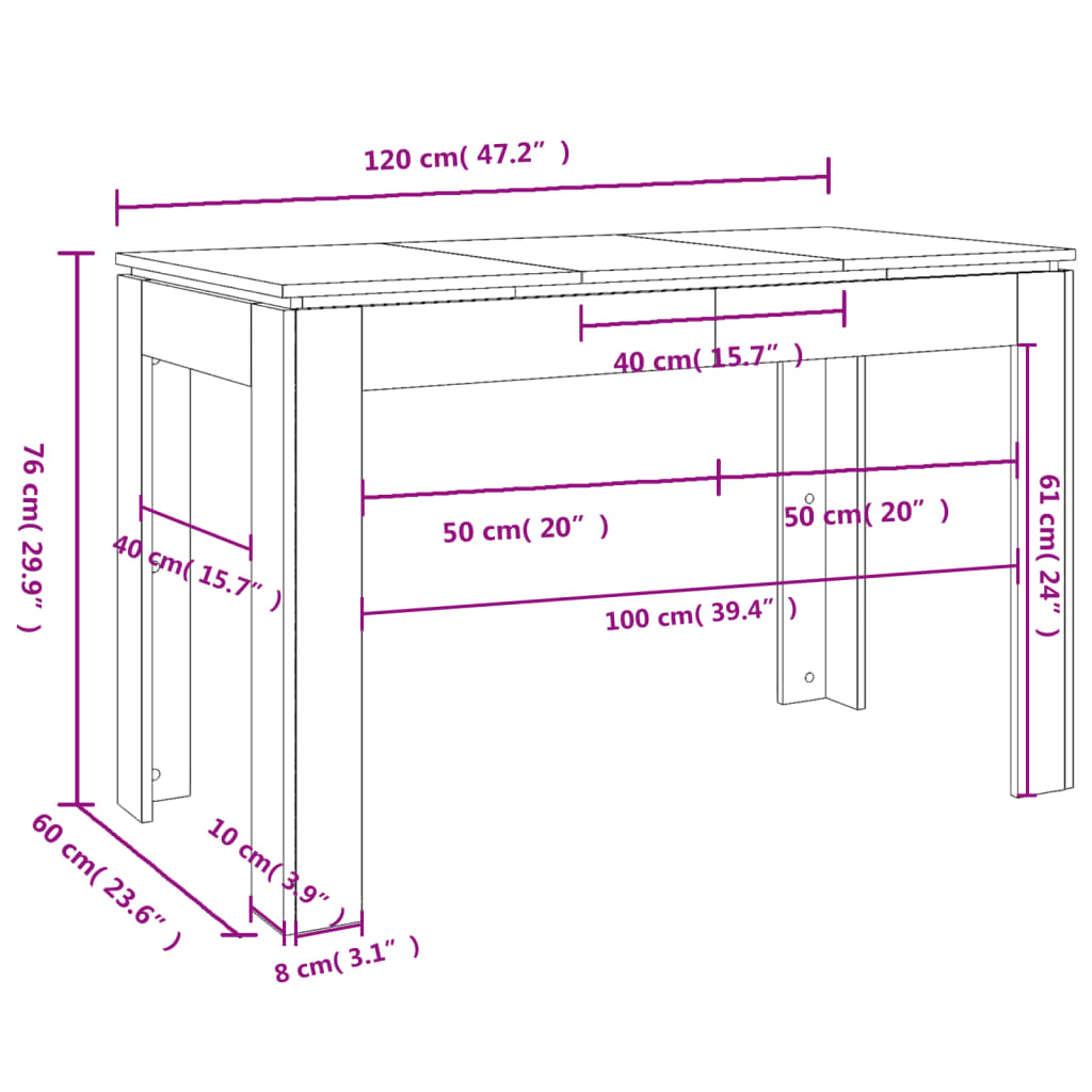 Dining Table Black 120x60x76 cm Engineered Wood