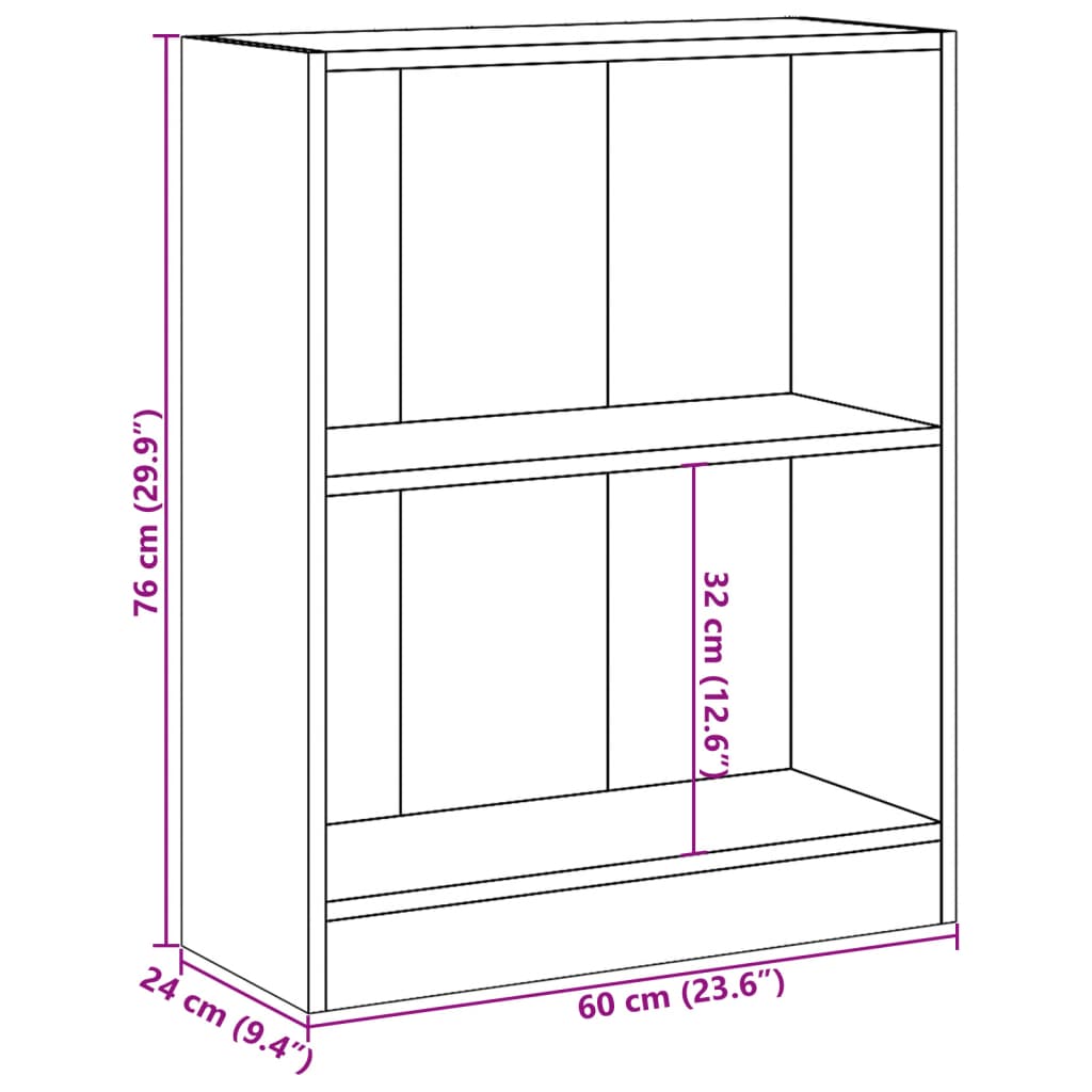 800856 vidaXL Bookshelf Black 60x24x76 cm Engineered Wood