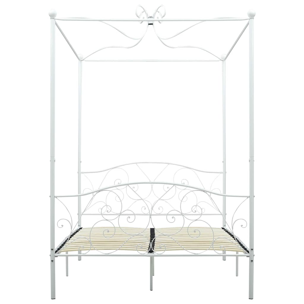 Bed Frame | White | Metal | Double | Decorative Inlays | Bed Frame