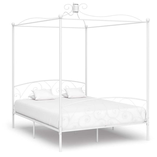 284473 vidaXL Canopy Bed Frame without Mattress White Metal 180x200 cm Super King