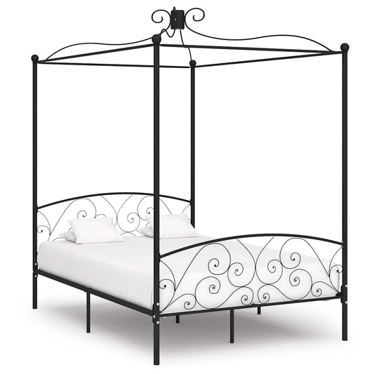 Bed Frame | Black | Metal, Plywood | Double | Bed Frame | Rectangular