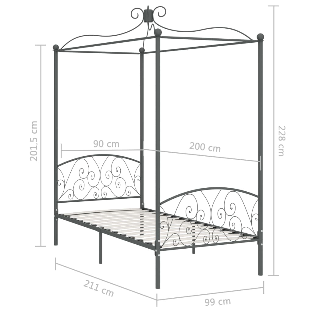 Bed Frame | Grey | Metal | 90x200 cm | Classic/Traditional | Bed Frame