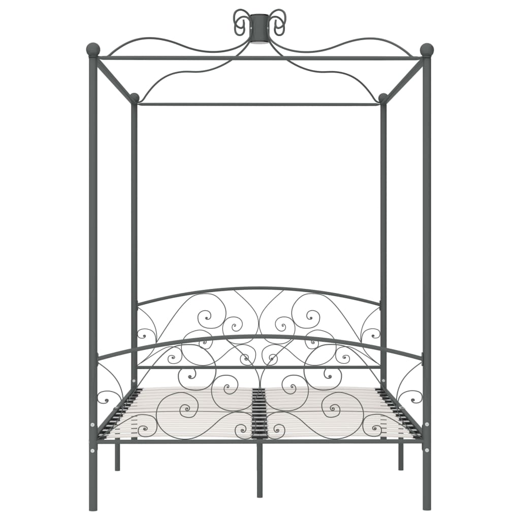 284483 vidaXL Canopy Bed Frame without Mattress Grey Metal 140x200 cm