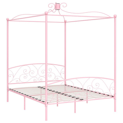 284491 vidaXL Canopy Bed Frame without Mattress Pink Metal 180x200 cm Super King