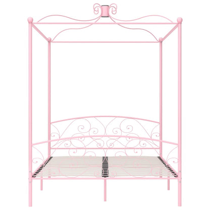 284491 vidaXL Canopy Bed Frame without Mattress Pink Metal 180x200 cm Super King