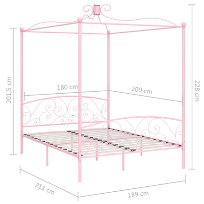 284491 vidaXL Canopy Bed Frame without Mattress Pink Metal 180x200 cm Super King