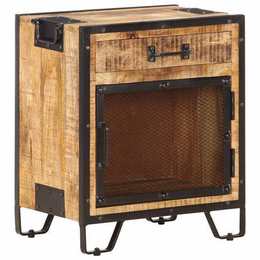 Bedside Cabinet | Brown and Black | Solid Rough Mango Wood, Steel