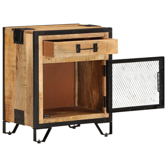 Bedside Cabinet | Brown and Black | Solid Rough Mango Wood, Steel