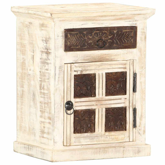 Bedside Cabinet | White | Solid Mango Wood | 40x30x50 cm