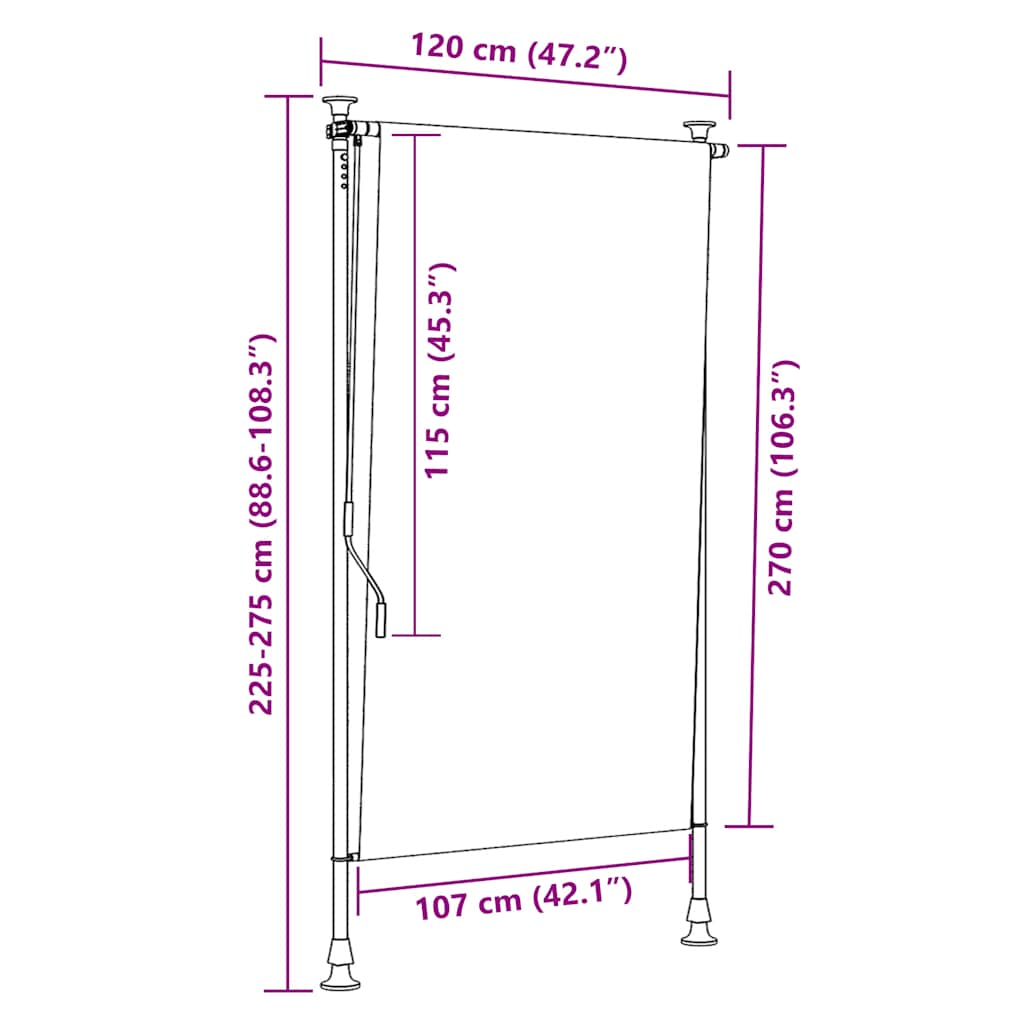 vidaXL Roller Blind Cream Polyester with PA coating, steel, aluminum