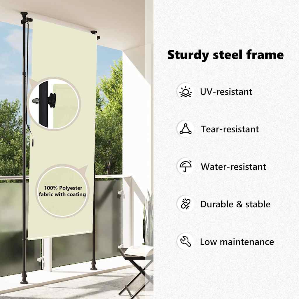 vidaXL Roller Blind Cream Polyester with PA coating, steel, aluminum
