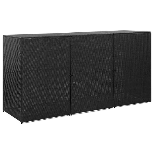 46734 vidaXL Triple Wheelie Bin Shed Black 229x78x120 cm Poly Rattan