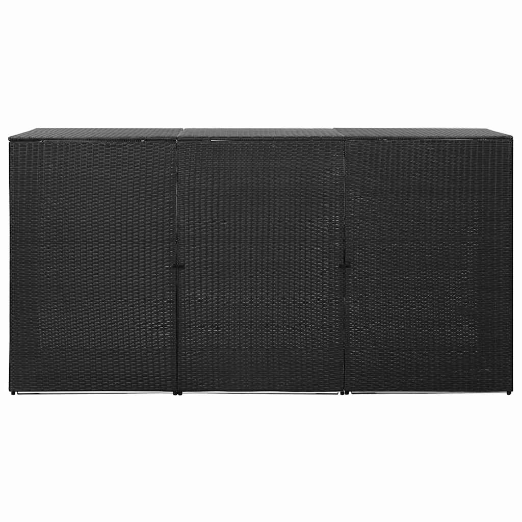 46734 vidaXL Triple Wheelie Bin Shed Black 229x78x120 cm Poly Rattan