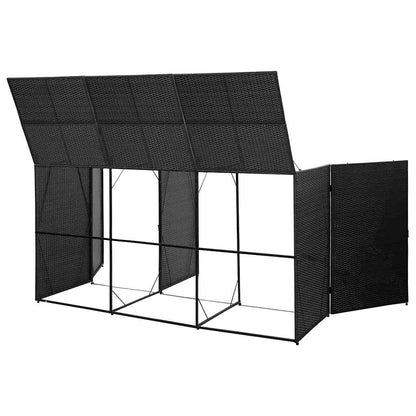 46734 vidaXL Triple Wheelie Bin Shed Black 229x78x120 cm Poly Rattan