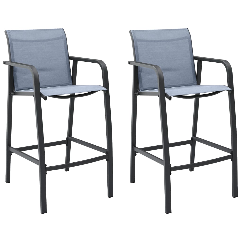 Garden Bar Chair | Set of 2 | Grey | Textilene, Steel | Adjustable