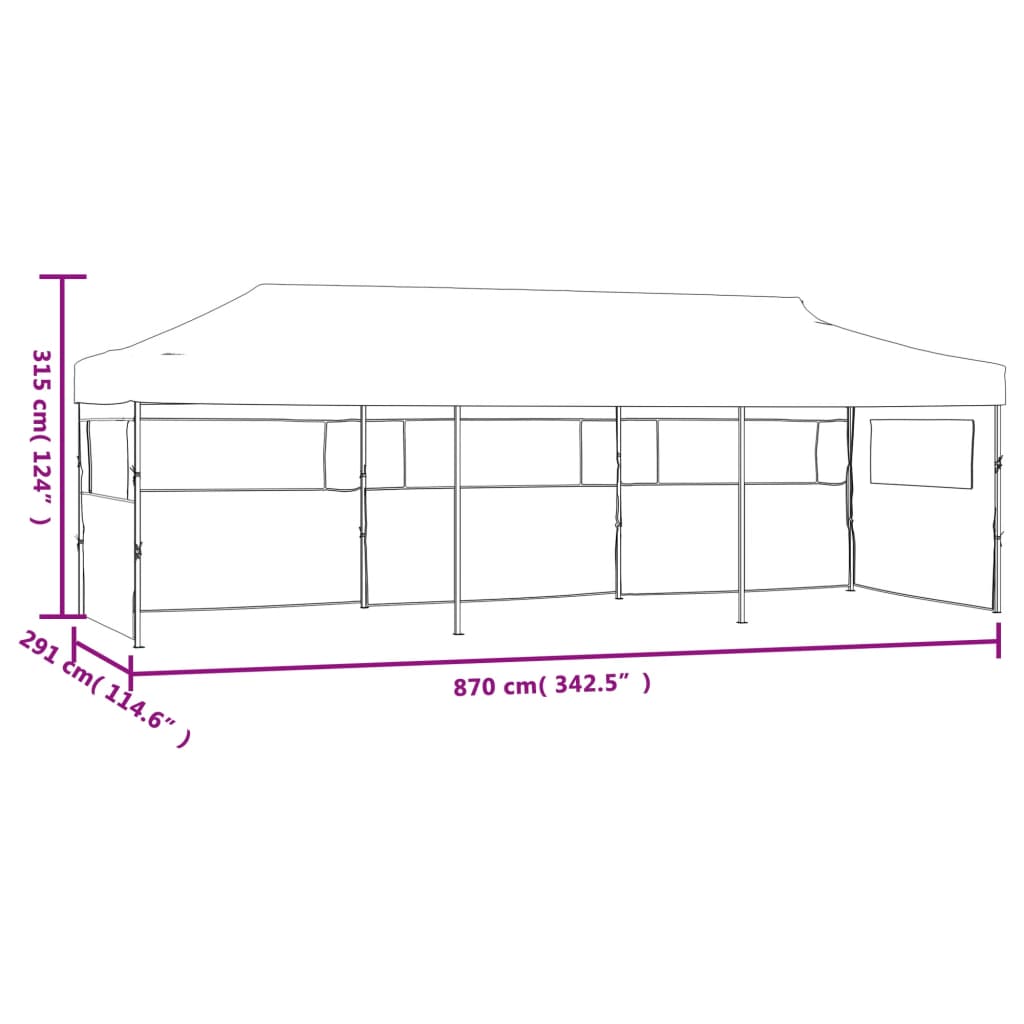 Folding Pop-up Party Tent with 5 Sidewalls 3x9 m White