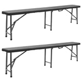 Folding Garden Benches 2 pcs 180 cm HDPE Black