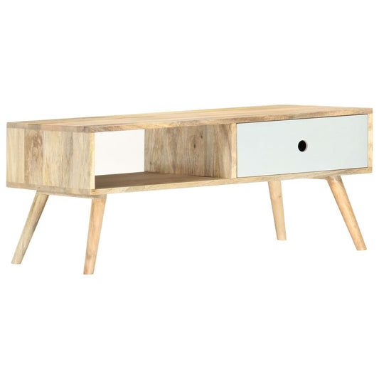 Coffee Table | Brown and White | Solid Mango Wood | 90x50x40 cm