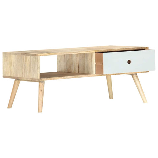Coffee Table | Brown and White | Solid Mango Wood | 90x50x40 cm