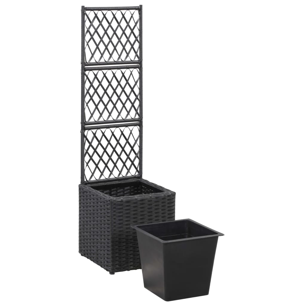 46930 vidaXL Trellis Raised Bed with 1 Pot 30x30x107 cm Poly Rattan Black
