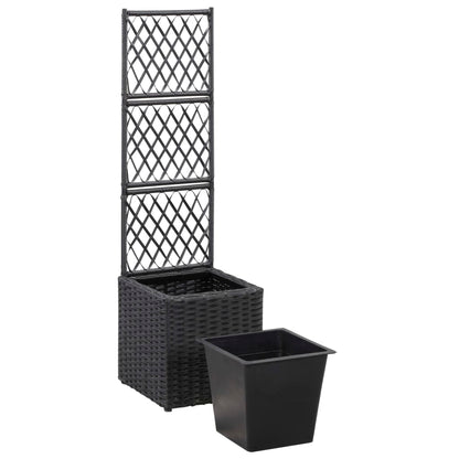 46930 vidaXL Trellis Raised Bed with 1 Pot 30x30x107 cm Poly Rattan Black