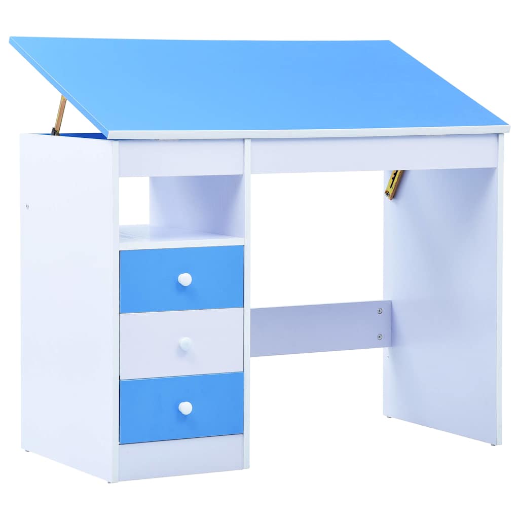 287446 vidaXL Children Drawing Study Desk Tiltable Blue and White