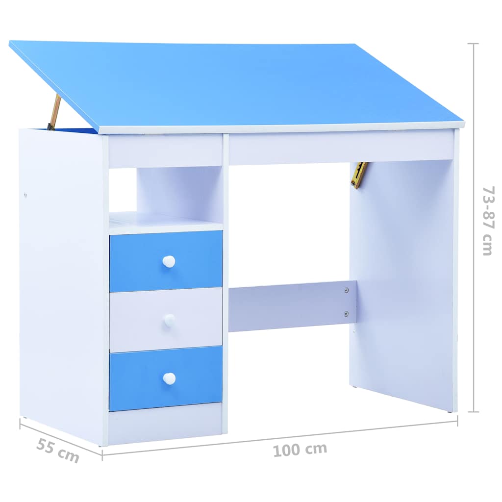 287446 vidaXL Children Drawing Study Desk Tiltable Blue and White