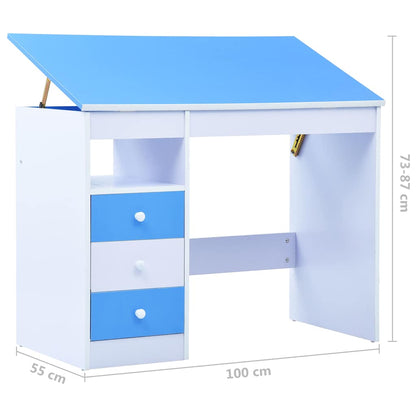 287446 vidaXL Children Drawing Study Desk Tiltable Blue and White
